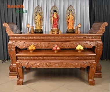 Sập thờ gia tiên chạm tứ linh – Tinh hoa gỗ gõ đỏ-STG 006