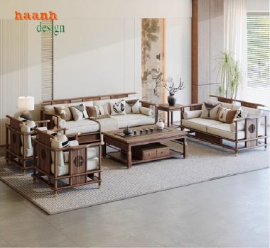 Nâng tầm không gian với Sofa phòng khách gỗ óc chó-BGC 013