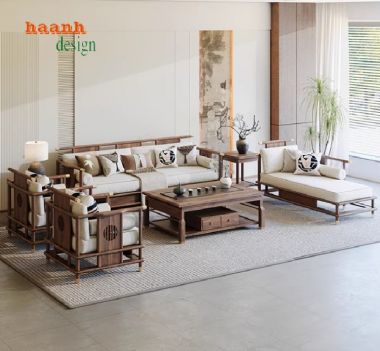 Nâng tầm không gian với Sofa phòng khách gỗ óc chó-BGC 013