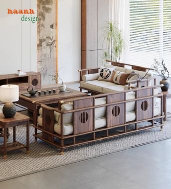 Nâng tầm không gian với Sofa phòng khách gỗ óc chó-BGC 013