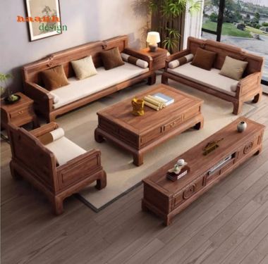 Mẫu bàn ghế gỗ óc chó phòng khách phong cách Trung Hoa-BGC 018