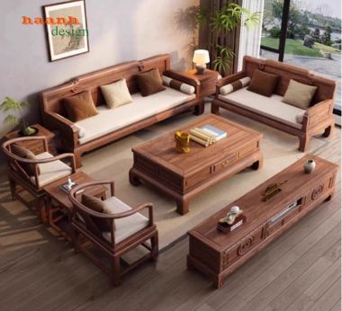 Mẫu bàn ghế gỗ óc chó phòng khách phong cách Trung Hoa-BGC 018