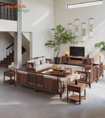 Khám phá mẫu sofa gỗ óc chó đẹp, bền, chuẩn phong cách Á Đông-BGC 016