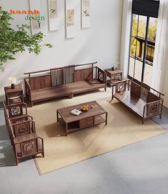Khám phá mẫu sofa gỗ óc chó đẹp, bền, chuẩn phong cách Á Đông-BGC 016