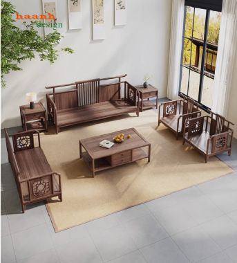 Khám phá mẫu sofa gỗ óc chó đẹp, bền, chuẩn phong cách Á Đông-BGC 016