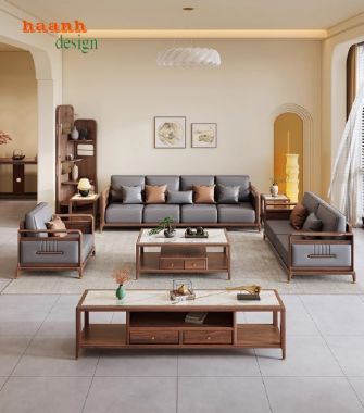 Bàn ghế sofa gỗ phòng khách hiện đại – Từ gỗ óc chó Bắc Mỹ-SFH 019