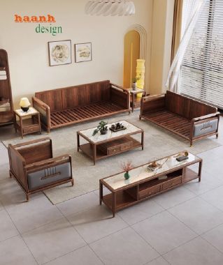 Bàn ghế sofa gỗ phòng khách hiện đại – Từ gỗ óc chó Bắc Mỹ-SFH 019