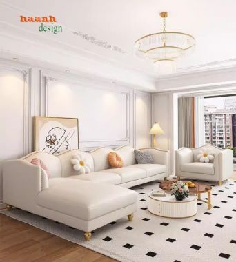 Ghế sofa phòng khách cao cấp gỗ sồi tự nhiên,giả da Hàn Quốc-SFN 013