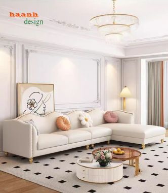 Ghế sofa phòng khách cao cấp gỗ sồi tự nhiên,giả da Hàn Quốc-SFN 013