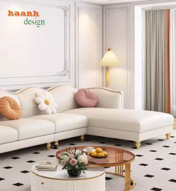 Ghế sofa phòng khách cao cấp gỗ sồi tự nhiên,giả da Hàn Quốc-SFN 013