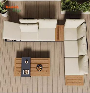 Sofa ngoài trời bền đẹp – Kết hợp gỗ Teak tự nhiên & khung sắt-SST 009