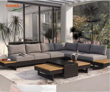 Sofa ngoài trời bền đẹp – Kết hợp gỗ Teak tự nhiên & khung sắt-SST 009