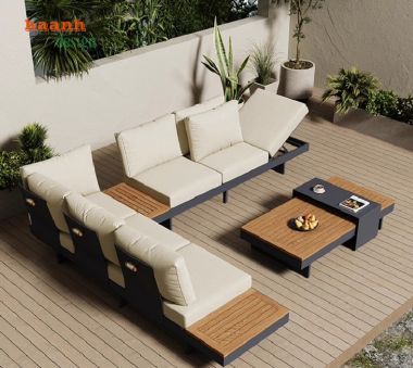 Sofa ngoài trời bền đẹp – Kết hợp gỗ Teak tự nhiên & khung sắt-SST 009