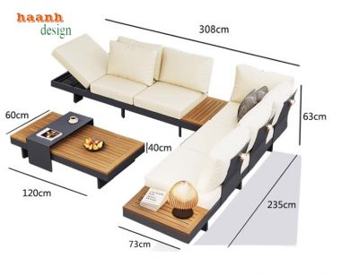 Sofa ngoài trời bền đẹp – Kết hợp gỗ Teak tự nhiên & khung sắt-SST 009