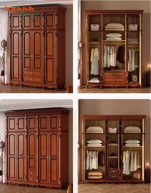 Mẫu tủ áo tân cổ điển gỗ sồi cao cấp chuẩn châu Âu-TAT 010