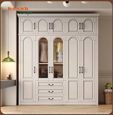Tủ quần áo cánh kính cao cấp màu trắng kem sang trọng-TAT 008