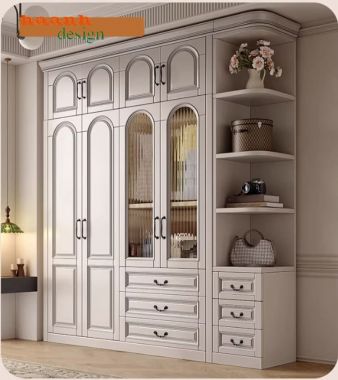 Tủ quần áo cánh kính cao cấp màu trắng kem sang trọng-TAT 008