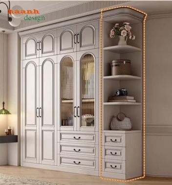 Tủ quần áo cánh kính cao cấp màu trắng kem sang trọng-TAT 008