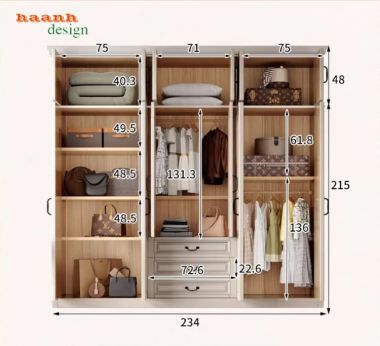 Tủ quần áo cánh kính cao cấp màu trắng kem sang trọng-TAT 008
