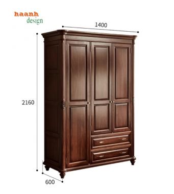 Nổi bật phong cách tủ quần áo tân cổ điển gỗ tự nhiên-TAT 005