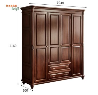 Nổi bật phong cách tủ quần áo tân cổ điển gỗ tự nhiên-TAT 005