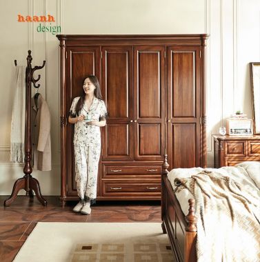 Nổi bật phong cách tủ quần áo tân cổ điển gỗ tự nhiên-TAT 005