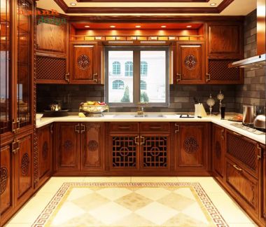 Mẫu tủ bếp gỗ tự nhiên hiện đại cho gia đình Việt-TBH 005