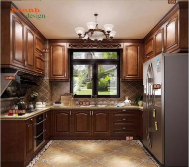 Mẫu tủ bếp gỗ tự nhiên hiện đại cho gia đình Việt-TBH 005