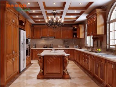 Mẫu tủ bếp gỗ tự nhiên hiện đại cho gia đình Việt-TBH 005