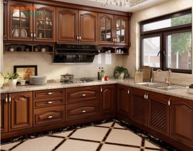 Mẫu tủ bếp gỗ tự nhiên hiện đại cho gia đình Việt-TBH 005