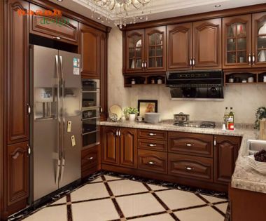 Mẫu tủ bếp gỗ tự nhiên hiện đại cho gia đình Việt-TBH 005