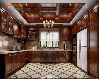 Mẫu tủ bếp gỗ tự nhiên hiện đại cho gia đình Việt-TBH 005