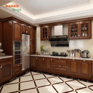 Tủ bếp gỗ tự nhiên Đẳng cấp và sự ấm áp cho không gian bếp-TBH 002
