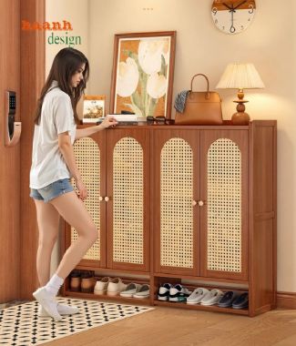 Tủ giày dép gỗ sồi tự nhiên cánh mây hiện đại, tiện dụng-TGH 009