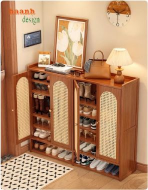 Tủ giày dép gỗ sồi tự nhiên cánh mây hiện đại, tiện dụng-TGH 009