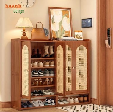 Tủ giày dép gỗ sồi tự nhiên cánh mây hiện đại, tiện dụng-TGH 009