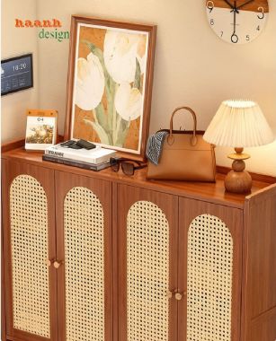Tủ giày dép gỗ sồi tự nhiên cánh mây hiện đại, tiện dụng-TGH 009