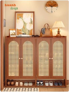 Tủ giày dép gỗ sồi tự nhiên cánh mây hiện đại, tiện dụng-TGH 009