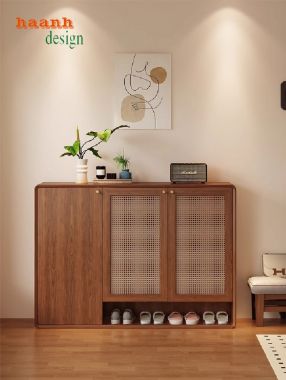 Mẫu tủ giày dép hiện đại bằng gỗ sồi tự nhiên cao cấp-TGH 007