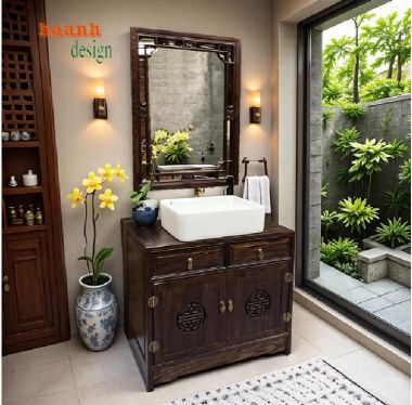 Tủ gỗ phòng tắm Á Đông – Vẻ đẹp tinh tế cho không gian sống-TGA 001