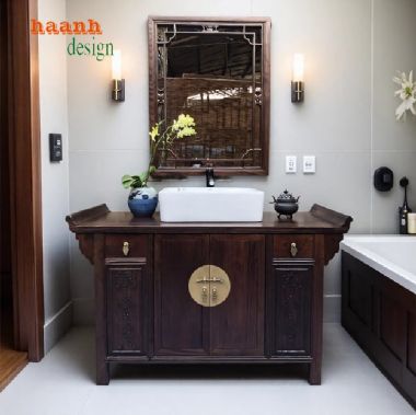 Tủ gỗ phòng tắm Á Đông – Vẻ đẹp tinh tế cho không gian sống-TGA 001
