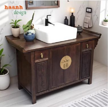 Tủ gỗ phòng tắm Á Đông – Vẻ đẹp tinh tế cho không gian sống-TGA 001