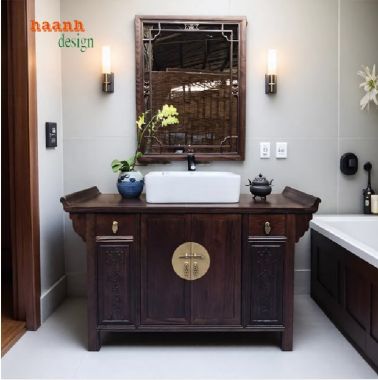Tủ gỗ phòng tắm Á Đông – Vẻ đẹp tinh tế cho không gian sống-TGA 001