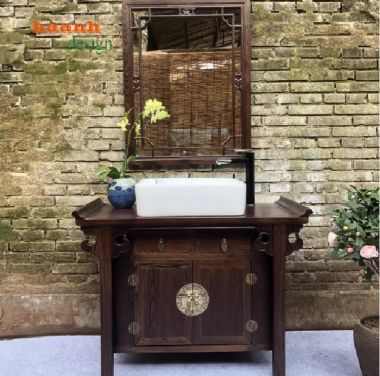 Tủ gỗ phòng tắm Á Đông – Vẻ đẹp tinh tế cho không gian sống-TGA 001