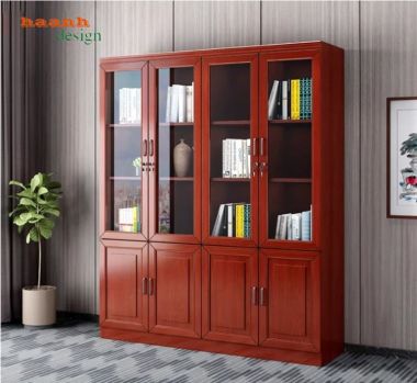 Tủ hồ sơ gỗ tự nhiên cánh kính nhiều kích thước - THT 005