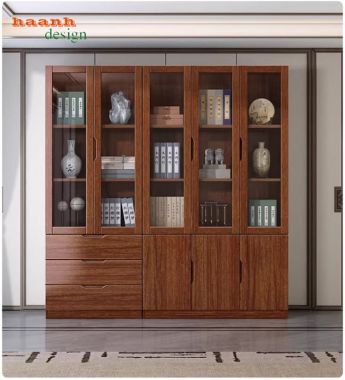 Tủ gỗ đựng tài liệu cánh kính cao cấp chuẩn doanh nghiệp-THT 003
