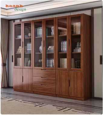 Tủ gỗ đựng tài liệu cánh kính cao cấp chuẩn doanh nghiệp-THT 003