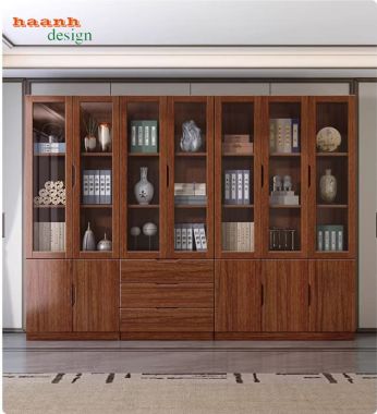 Tủ gỗ đựng tài liệu cánh kính cao cấp chuẩn doanh nghiệp-THT 003