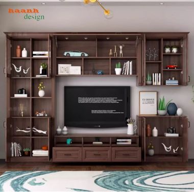 Mẫu tủ tường bằng gỗ phòng khách đẹp xu hướng mới-TPK 013