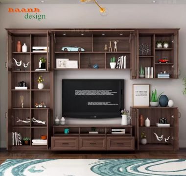 Mẫu tủ tường bằng gỗ phòng khách đẹp xu hướng mới-TPK 013